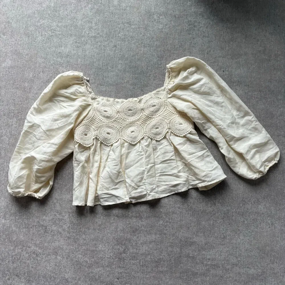 Anthropologie Cream Embroidered Blouse